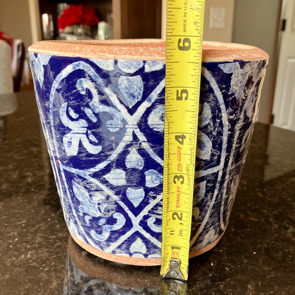 New Pottery Barn Ikat Tile Hand Painted Terracotta Planter, Small Pot Plant Pot - Picture 14 of 16